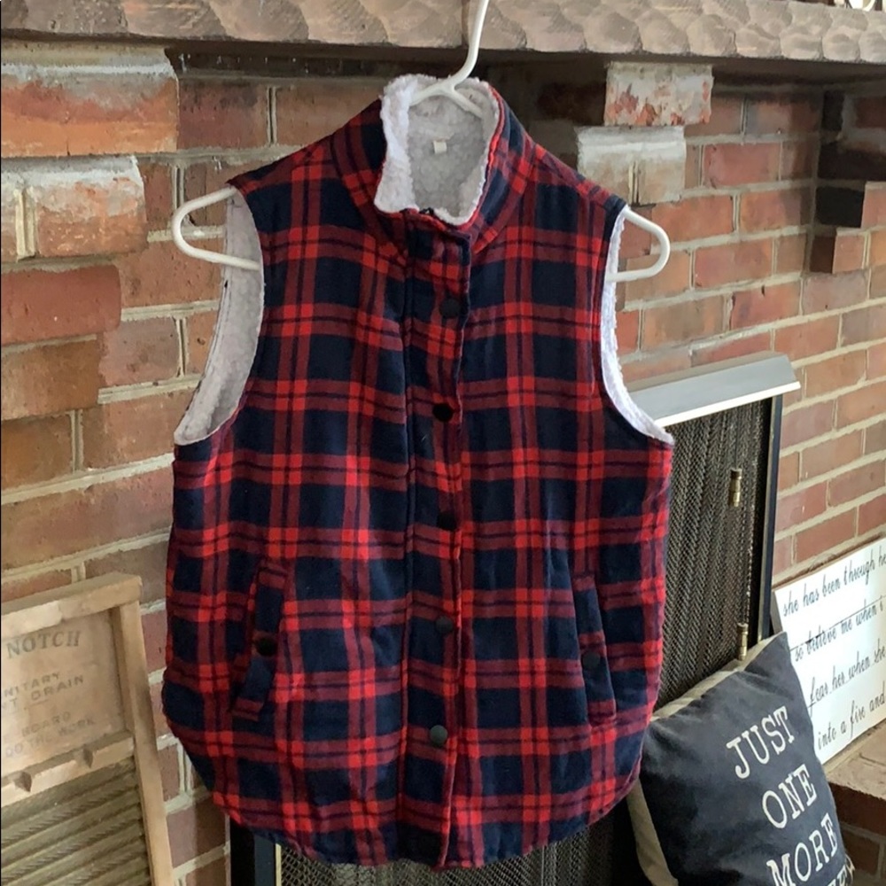Navy and Red Checkered Vest